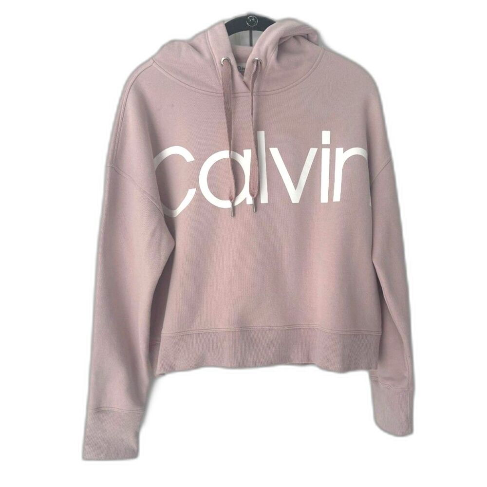 Calvin Klein Soft Blush Pink Cropped Logo Pullover Hoodie Size M